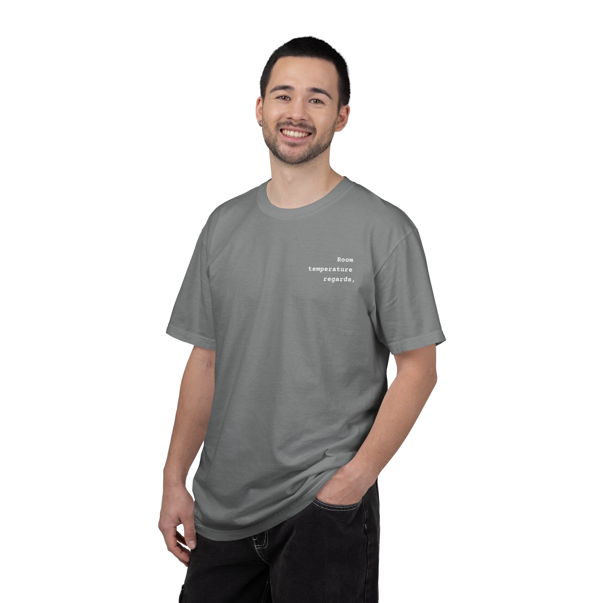 Room Temperature Sign Off E-mail T-Shirt | Text Chest Print | Heavyweight Tee | Corporate Life